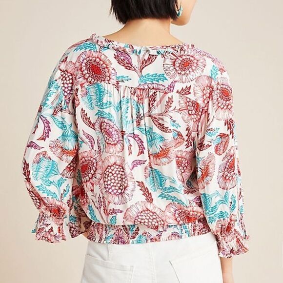 Anthro Tugboat Floral Tie Front Blouse - Picture 6 of 13